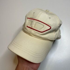 Vintage 90’s Y2K Diesel Embroidered Big Logo Ivory Hat Distressed Skater OS
